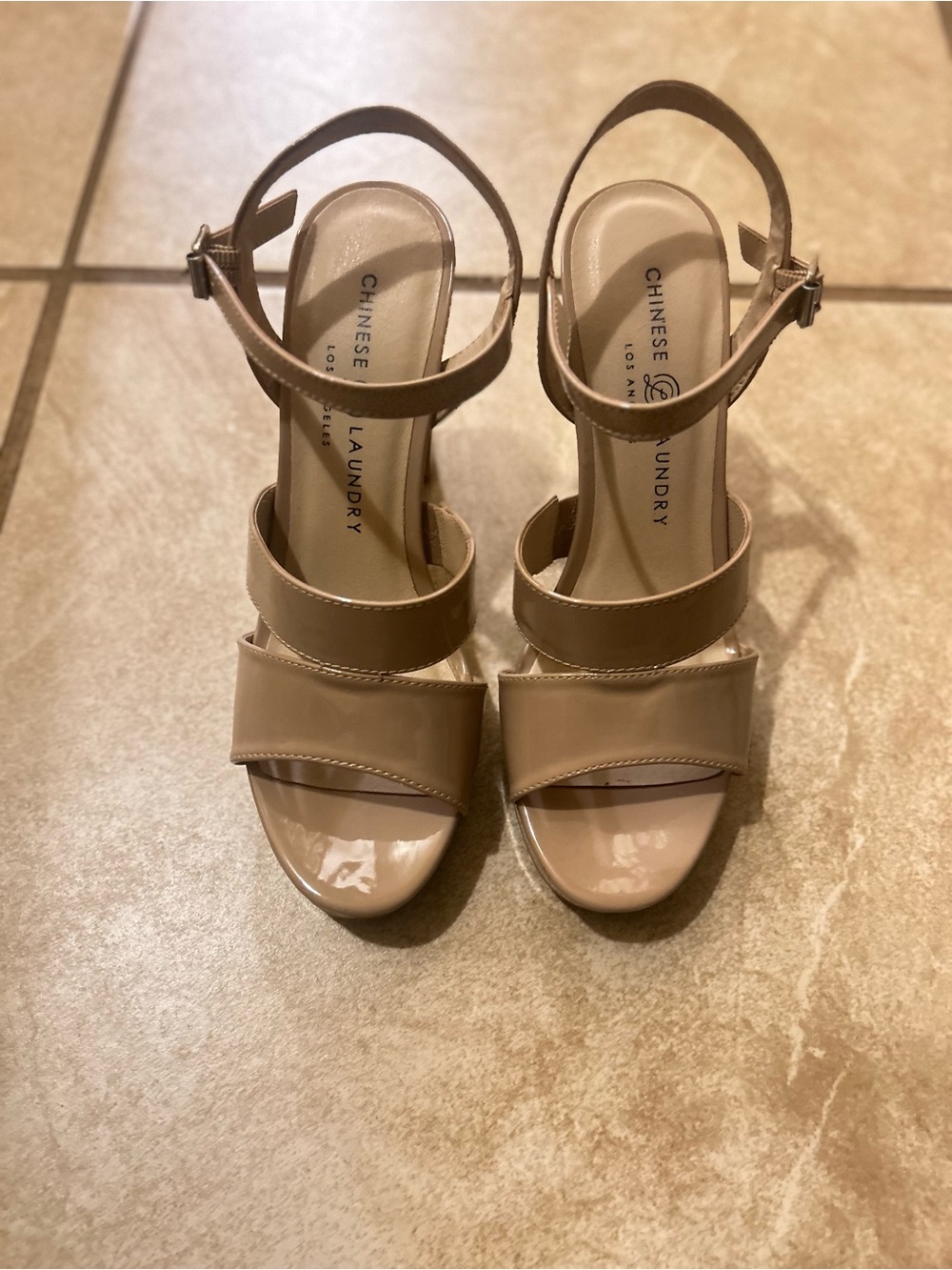 Chinese Laundry Nude Patent Block Heel Sandals | 4.5” Heel | Size 9